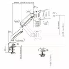 Ergo Office Ergo Office Aluminij Monitor Nosilec z Plinskim Pomikom, Dvojna Roka, VESA 75x75/100x100, 17"-32" 10 kg Srebrn, ER-447