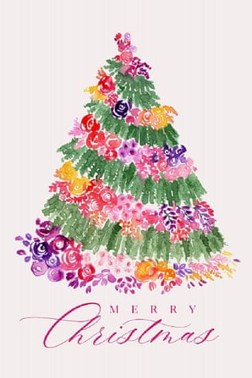 Pelcasa Floral Watercolor Merry Christmas Tree - 30x40 cm