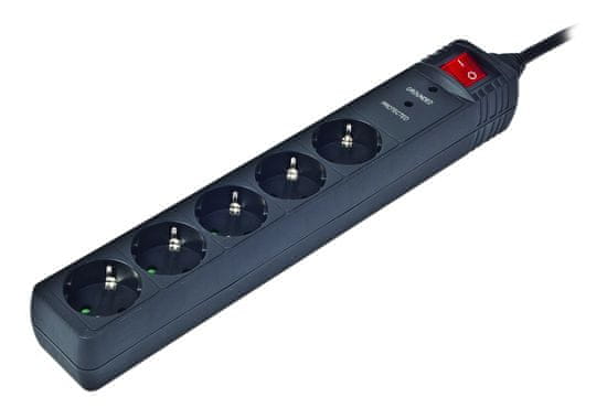 Energenie Gembird SPG5-C-10 prenapetostna zaščita Črna 5 vtičnic 250 V 3 m