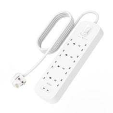 Belkin Belkin Connect 8-mesto AC podaljšek z 2m kablom in USB polnjenjem, bel, montaža na steno, 2 leti garancije