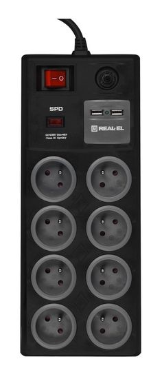 slomart REAL-EL FRS-8F USB Charge Napajalni trak s prenapetostno zaščito 2x USB 3 m črn