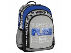 STARPAK Sivi šolski nahrbtnik Pixel za fanta, utrjen, prostornost 40x29x20 cm STARPAK 