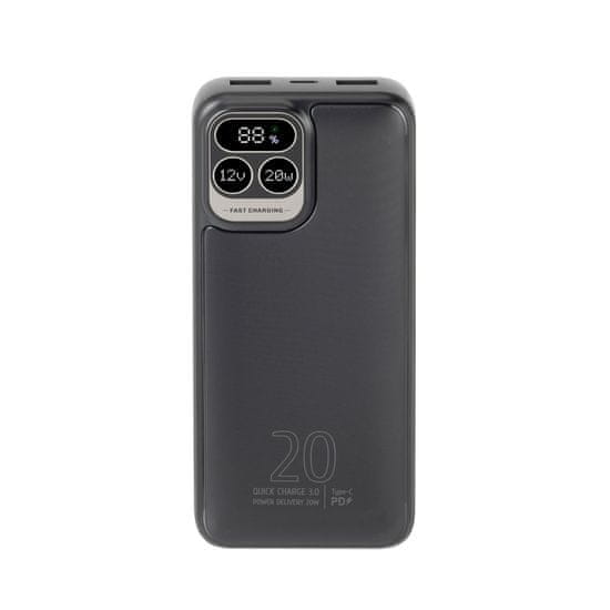 RivaCase Powerbank RIVACASE 20000 mAh USB-C 20W + LCD črna (1x I/O USB-C PD 18W / PD 20W, 2x USB-A QC 3.0 18W, LCD, črna)