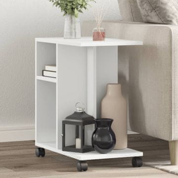 Vidaxl vidaXL Stranska mizica na kolesih bela 50x30x55 cm