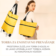 BESTMART Prenosna zložljiva torba na kolesih | Dve torbi za ceno ene | Nakupovalna torba | Torba za plažo