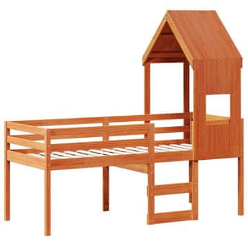 Vidaxl Visoka postelja s streho voščeno rjava 75x190 cm trdna borovina