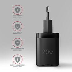 AXAGON ACU-PD20, 20W omrežni polnilnik, 1x vrata USB-C, PD3.0/PPS/QC4+/AFC/Apple, črna