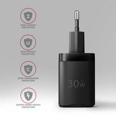 AXAGON ACU-PD30, polnilec 30 W, 1x vrata USB-C, PD3.0/PPS/QC4+/SFC/AFC/Apple, črn