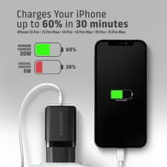 AXAGON ACU-PD30, polnilec 30 W, 1x vrata USB-C, PD3.0/PPS/QC4+/SFC/AFC/Apple, črn