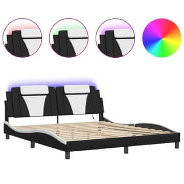 Vidaxl Posteljni okvir Viana z LED brez vzmetnice črno bel 180x200 cm