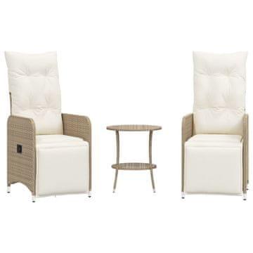 Vidaxl Nastavljivi Vrtni naslanjač 2 kosa z mizico bež poli ratan