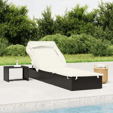Vidaxl vidaXL Ležalnik z zložljivo streho črne barve 213x63x97 cm poli ratan