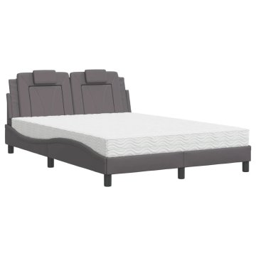 Vidaxl Postelja z vzmetnico Viana siva 140x190 cm umetno usnje