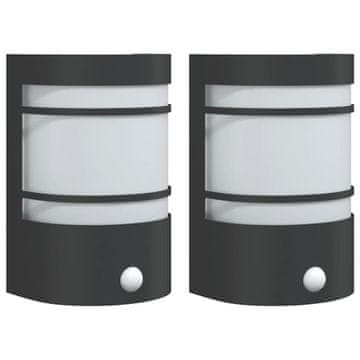 Vidaxl Zunanja stenska svetilka s senzorjem 2 kos črna nerjaveče jeklo