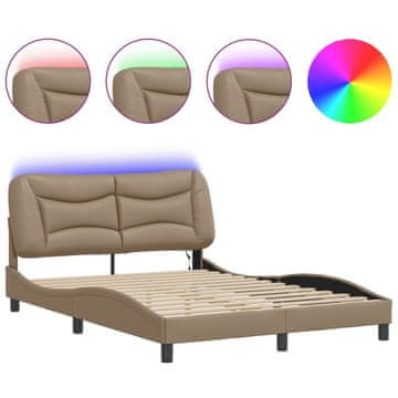 Vidaxl Posteljni okvir z LED brez vzmetnice Hvar kapučino 140x190 cm