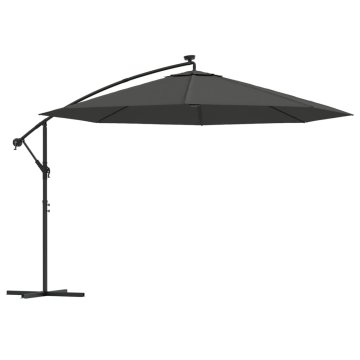 Vidaxl Previsni senčnik LED luči in kovinski drog 350 cm antracit