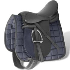 Vidaxl Jahalno Sedlo Set 17,5" Pravo Usnje Črne Barve 12 cm 5-v-1