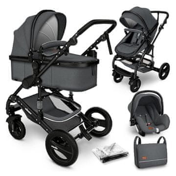 Kiduku Kombinirani voziček 3v1 Siva/Črna