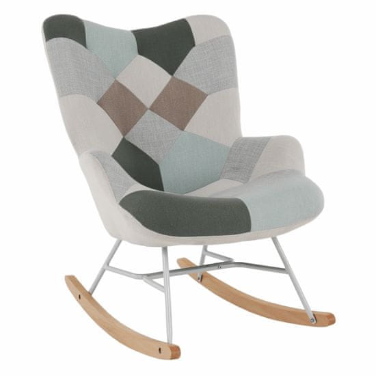 KONDELA Gugalni stol Geron - zeleno-bel patchwork / bel / bukev