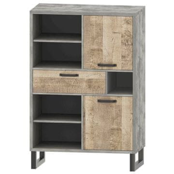 KONDELA Dvovratna polica s predalom Baria 2D1S - peščeni hrast / siva