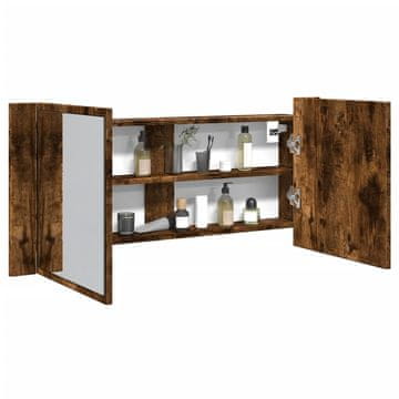 Vidaxl vidaXL Kopalniška omarica z ogledalom in LED diodo, dimljen hrast 100x12x45 cm