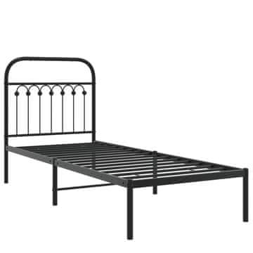 Vidaxl Kovinski posteljni okvir z vzglavjem črn 75x190 cm