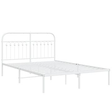 Vidaxl Kovinski posteljni okvir z vzglavjem bel 140x190 cm