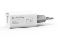 ColorWay 2x USB/ omrežni polnilec/ 10W/ 100V-240V/ Bela