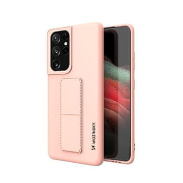 WOZINSKY Silikonska torbica s stojalom Samsung Galaxy S21 Ultra 5G Kickstand Case roza