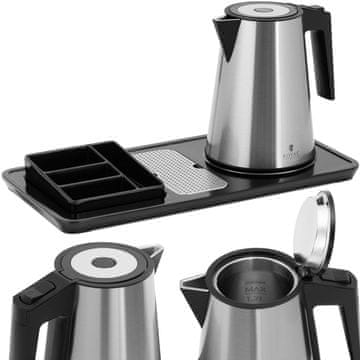 Royal Catering Hotelski dobrodošlni komplet: električni čajnik s pladnjem, 1,2 l, 1800 W, srebrne barve