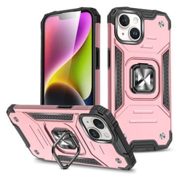 WOZINSKY Oklepni etui z držalom za prst za iPhone 15 Plus Ring Armor roza zlato