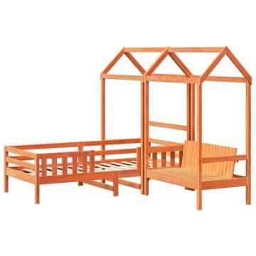 Vidaxl Postelja in klop s streho voščeno rjava 90x190 cm borovina