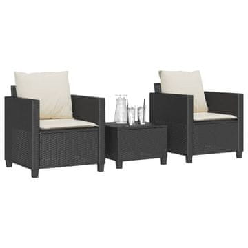 Vidaxl vidaXL 3-delni bistro komplet z blazinami, črne barve, poli ratan