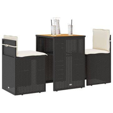 Vidaxl vidaXL 3-delni bistro komplet z blazinami, črne barve, poli ratan