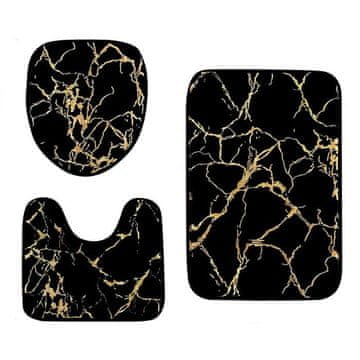 Netscroll 3-delni komplet kopalniških preprog, elegantna kopalniška preproga z marmornim motivom, mehke in udobne preproge, dve preprogi in eno pokrivalo za WC sedež, FlannelSet