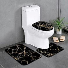 Netscroll 3-delni komplet kopalniških preprog, elegantna kopalniška preproga z marmornim motivom, mehke in udobne preproge, dve preprogi in eno pokrivalo za WC sedež, FlannelSet, črna