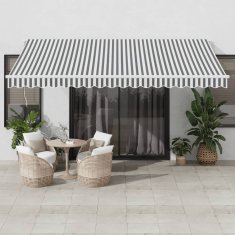 Vidaxl Ročna tenda 4,5 x 3,5 m Antracitne in bele proge 100% poliester