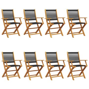 Vidaxl Zložljivi vrtni stoli 8 kosov črni trden akacijev les