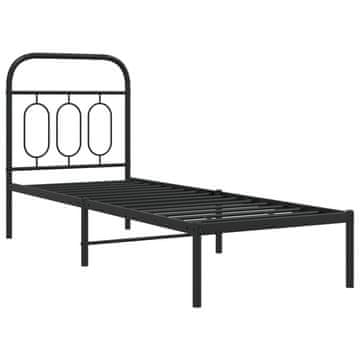 Vidaxl Kovinski posteljni okvir z vzglavjem črn 75x190 cm