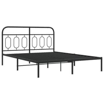 Vidaxl Kovinski posteljni okvir z vzglavjem črn 135x190 cm