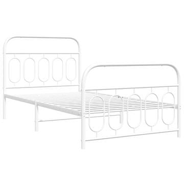 Vidaxl Kovinski posteljni okvir z vzglavjem in vznožjem bel 107x203 cm