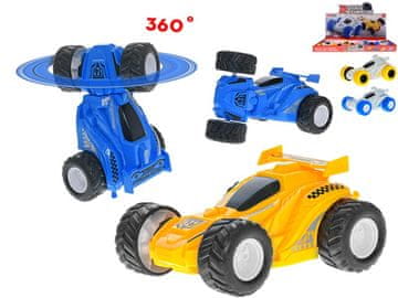 Akrobatski avto 360° 12 cm na vztrajniku - mešanica barv (rumeno-bela, rumena, modro-bela, modra)