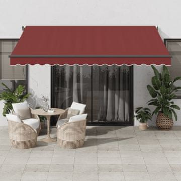 shumee vidaXL Avtomatsko zložljiva tenda LED bordo 400x350 cm