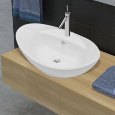 Vidaxl Razkošen keramičen umivalnik s prelivom in odprtino za pipo