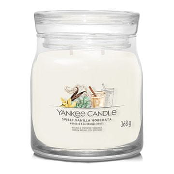 Yankee Candle Svíčka Signature střední, Sweet Vanilla, Sladký vanilkový nápoj horchata, 368 g