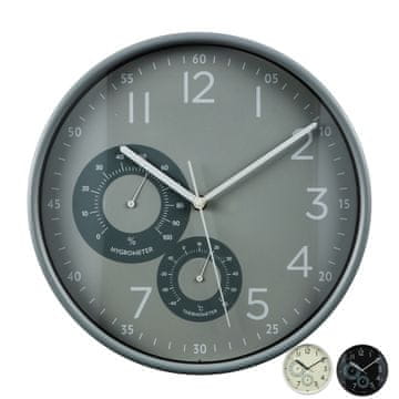 StarDeco Stenska ura s prikazom temperature in vlage 30cm / več barv/ plastika, steklo