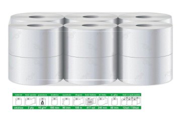 shumee Pappers-/handdukspapper 100 % cellulosa, 100 m/9 cm, 12-pack - BHP HIC 8451