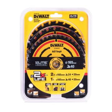 shumee ELITE WOOD CIRKELSÅG 2*165MM 24 TANDAR + 165MM 40 TANDAR 3-PACK - DW DT10397