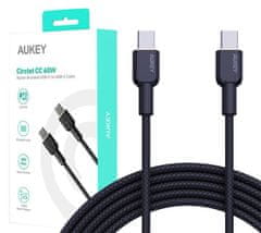 Aukey AUKEY USB-C PD 60W Kabel, 1.8m, 3A, Črn, Nylon, USB 3.2, Moška priključka, Visoka hitrost prenosa podatkov