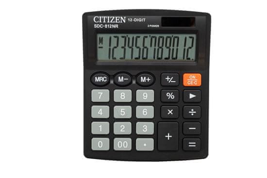 Citizen Kalkulator CITIZEN SDC-812NR, 12-mestni, namizni, črn, solarno/baterijski, LCD prikaz, avtomatsko izklop.